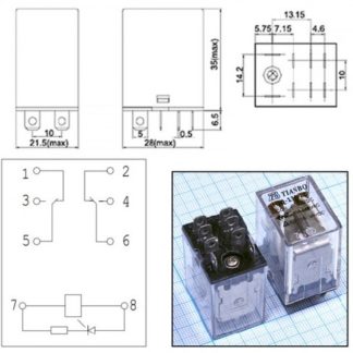 Реле HJQ-13F-2Z 12VD-10А-конт.2С (Tianbo) электромагнитное
