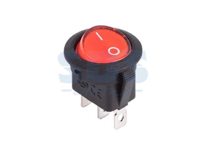 Выключатель клавишный круглый 12V 20А (3с) ON-OFF красный с подсветкой