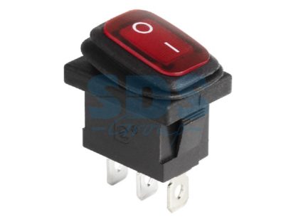 Выключатель клавишный 250V 6А (3с) ON-OFF красный, желтый, зеленый с подсветкой Mini ВЛАГОЗАЩИТА