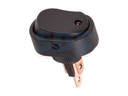Выключатель клавишный 12V 20А (3с) ON-OFF черный ОВАЛ с красной LED подсветкой