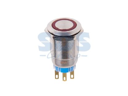 Кнопка антивандальная d=19мм без фиксации 12v (Красное свечение по краю)