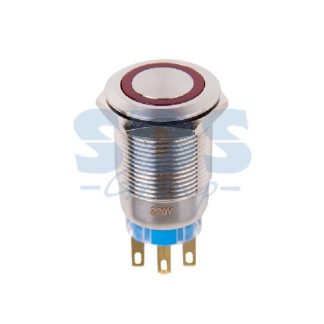 Кнопка антивандальная d=12мм без фиксации 12v (Синее свечение по краю)