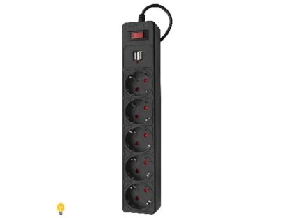 Сетевой фильтр 5 розеток 3м с 2USB Smartbuy черные