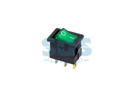 Выключатель клавишный 12V 15А (3с) ON-OFF зеленый с подсветкой Mini