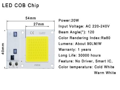LED COB 20W 220V 6000K
