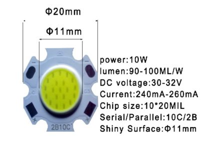 LED COB 2020 10W 2b10c 27-32v 250mA 4000K