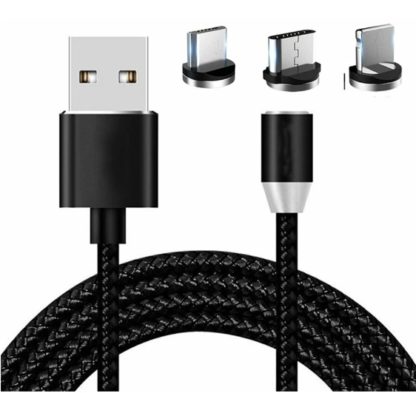 Кабель USB - MicroBM/TypeC/iphone (3 в 1) 1,0м разъемы съемные,на магните,можно оставлять в гнезде телефона как заглушку