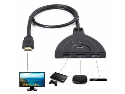 Разветвитель выход HDMI (штекер) — 3xHDMI (гнездо) вход, с кнопкой выбора источника