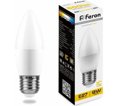 Лампочка E27 2700K свеча 9W