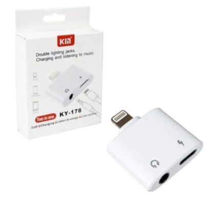 Переходник iPhone (штекер) - Jack 3,5 (гнездо) + iPhone (гнездо) пластиковый корпус (KY-178)