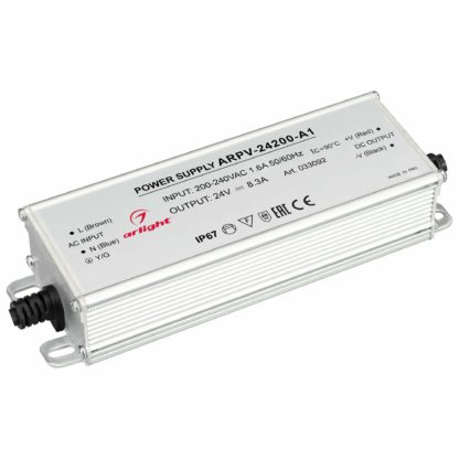 Блок питания 24V 8.3A 200W IP67 влагозащищенный MG-24200 Металлический корпус.