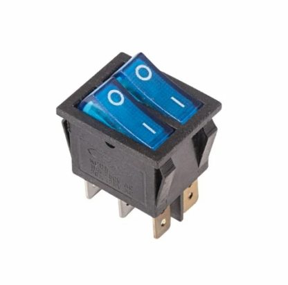 Выключатель 2 клавишный 250V 15А (6с) ON-OFF синий  с подсветкой  ДВОЙНОЙ  REXANT, , шт
