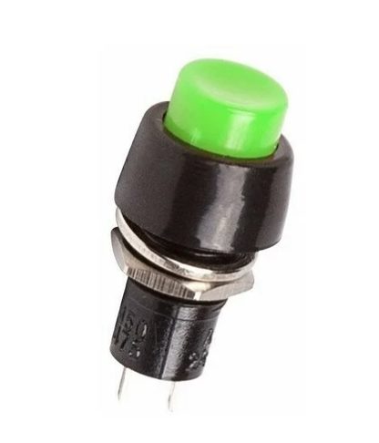 Выключатель-кнопка металл 220V 2А (2с) (ON)-OFF O10. 2 зеленая Mini
