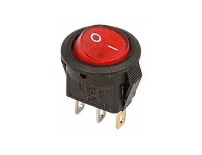 Выключатель клавишный круглый 250V 3А (3с) ON-OFF красный с подсветкой Micro
