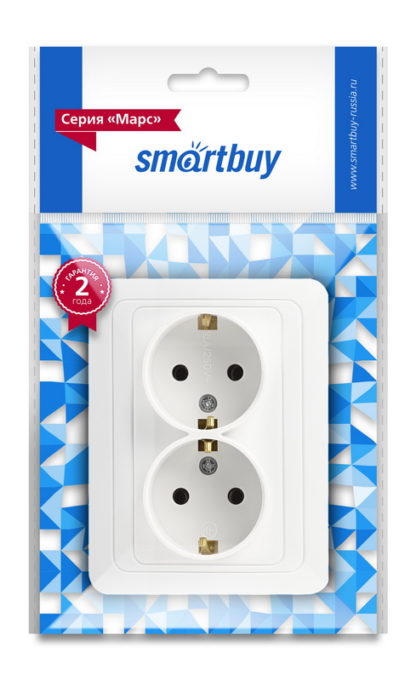 Розетка 2-местная скрытой установки с заземлением 16А белая "Марс" Smartbuy