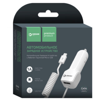 Автомобильное ЗУ Dream Tech CH14 1xUSB + встроенный кабель microUSB