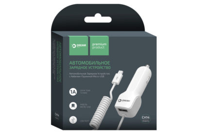 Автомобильное ЗУ Dream Tech CH14 1xUSB + встроенный кабель microUSB