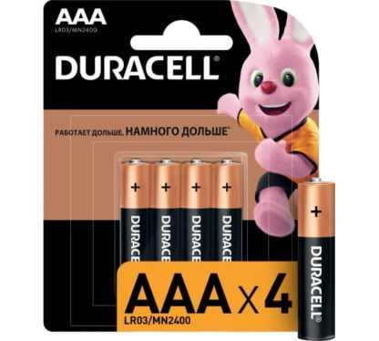 Батарейка AAA(LR03) алкалиновая "DURACELL" в упаковке 4 шт