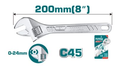 Ключ разводной 200 (8") мм, захват 0-24 мм  TOTAL