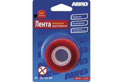 Лента клейкая двухсторонняя монтажная ABRO 20 мм х 1,5 м