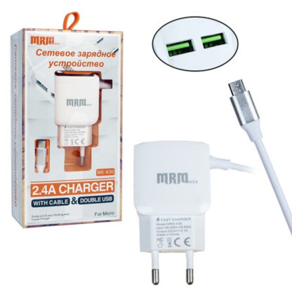 Зарядка для microUSB 2,4A - сетевая + 2USB гнезда (MR-A30)