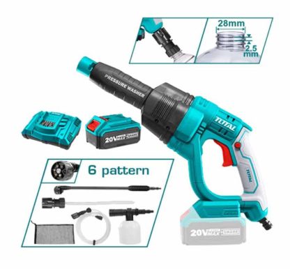 Аккумуляторная мойка Li-Ion 20V, 24,8 бар, 2,2 л/мин (с насадками),(1 АКБ 4Ah+ЗУ) TOTAL
