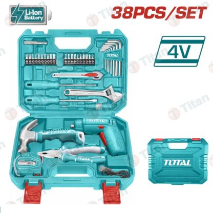 Отвертка аккумуляторная Li-ion 4V, 1/4", 260об/мин, с набором инструмента 38 пр. TOTAL