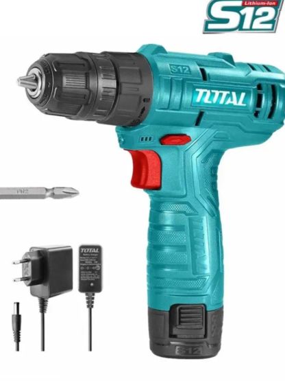Аккумуляторная безударная дрель-шуруповерт 20 Нм, Li-ion 12V, 1.5Ah (кейс, 2 АКБ и ЗУ) TOTAL
