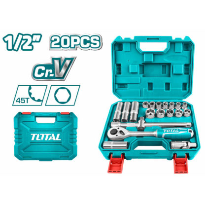 Набор головок 1/2" с трещоткой 20шт, материал CR-V, кейс TOTAL