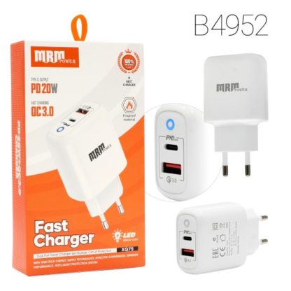 Сетевое зарядное устройство MRM XQ75 (1шт USB QC+ 1шт Type C PD)