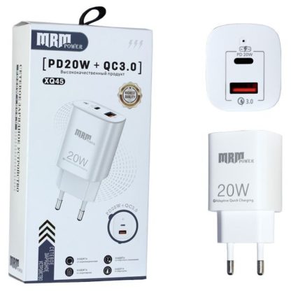 Сетевое зарядное устройство MRM XQ45 PD20W + QC3.0 5V/3.1A 1USB White