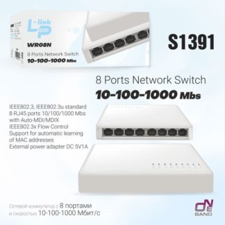 Сетевой коммутатор 8-и портовый WR08N (10/100/1000Mbps)