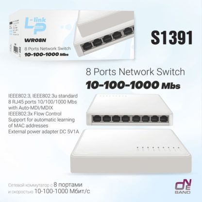 Сетевой коммутатор 8-и портовый WR08N (10/100/1000Mbps)